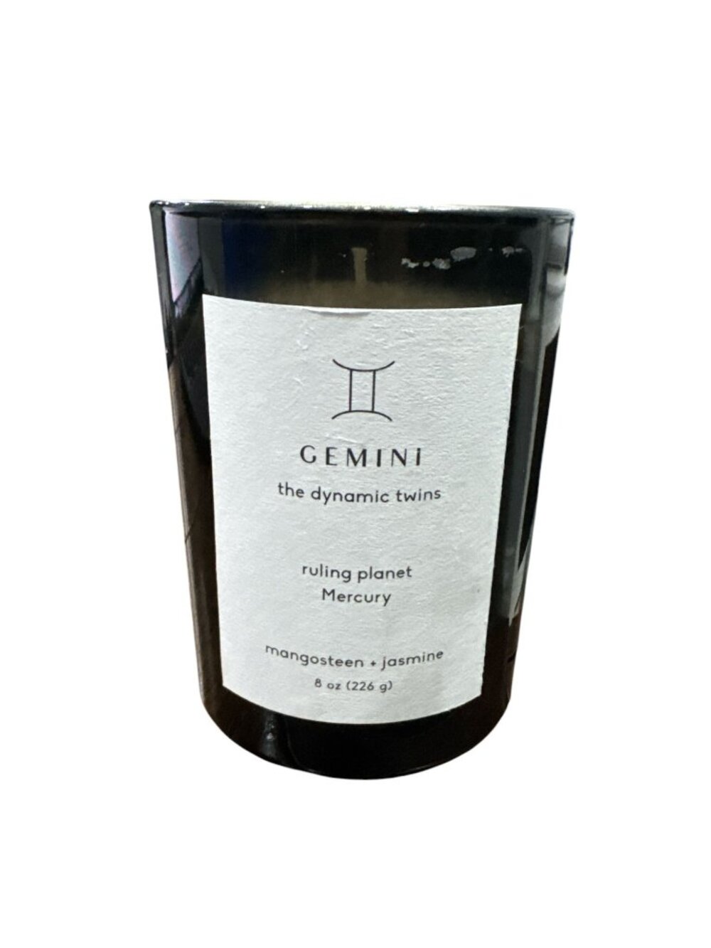 Gemini Mangosteen & Jasmine 8 Oz Candle With Black Glass Vessel